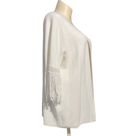 Travelers Collection Chicos 4 Cardigan Sweater White Fringe Crochet Trim Sl - Picture 3 of 9